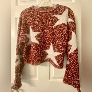 Women’s SHEIN Size Small Red and White Star Sweater with flare sleeves